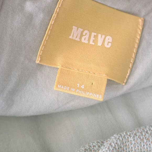 Maeve Anthropologie Shift Dress Women 14 Mint Metallic Green Linen Mentha Cutout - Picture 6 of 15